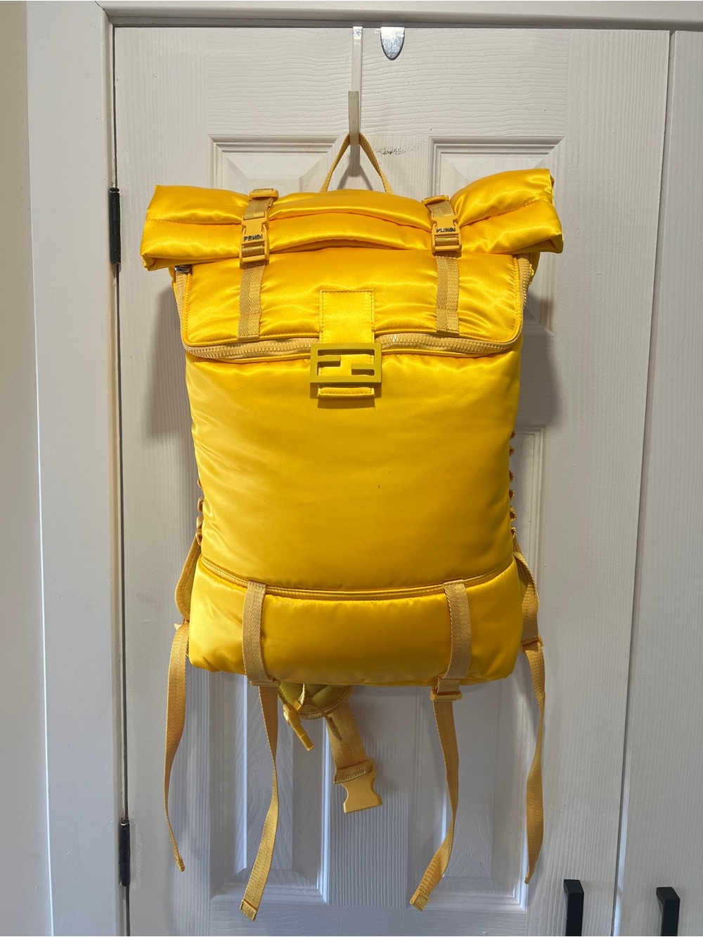 Fendi Bright Yellow Roll-Top Nylon Backpack